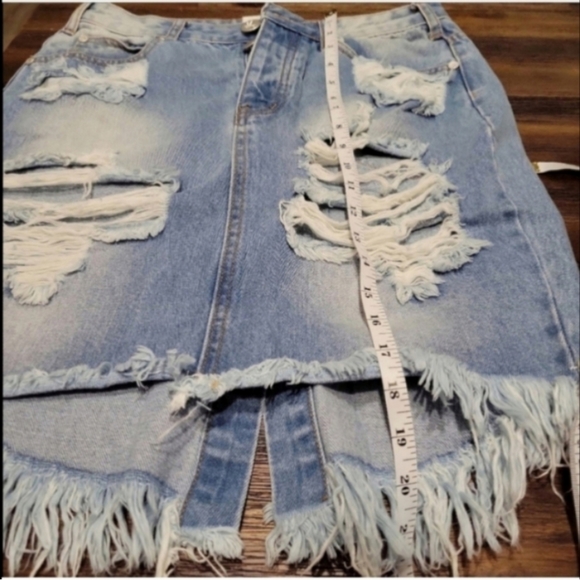 One by One Teaspoon Acid Distressed Denim Skirt, Size 30 - Picture 8 of 8